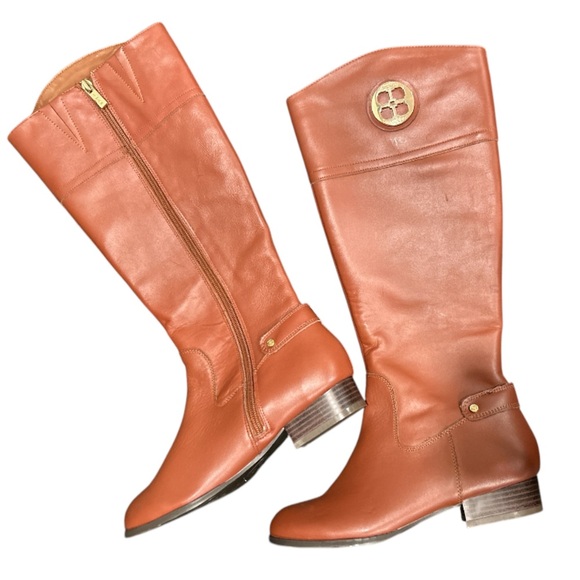 IMAN COGNAC LEATHER  RIDING BOOTS SIZE 6.5M - NWOT - Picture 1 of 7